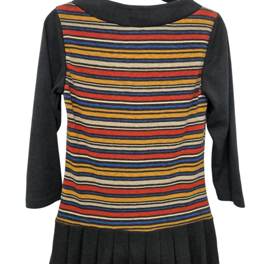 Yumi London Mod Stripe Knit Pleated Mini Sweater Dress Size 6 With 3/4 Sleeves - Picture 10 of 14